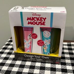 Disney ZAK Mickey Mouse Design Your Own 2 Glitter Cups Tumblers with Straws NWT